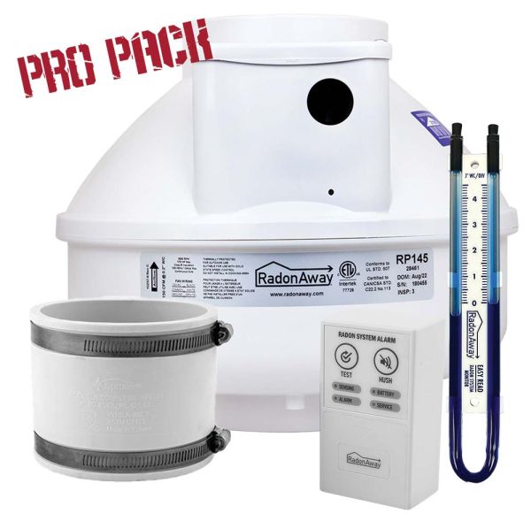 rp145 radon mitigation pro pak with radon system alarm, monitor
