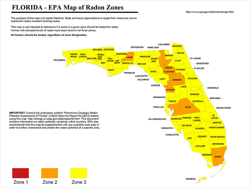 Radon Map Florida 2018